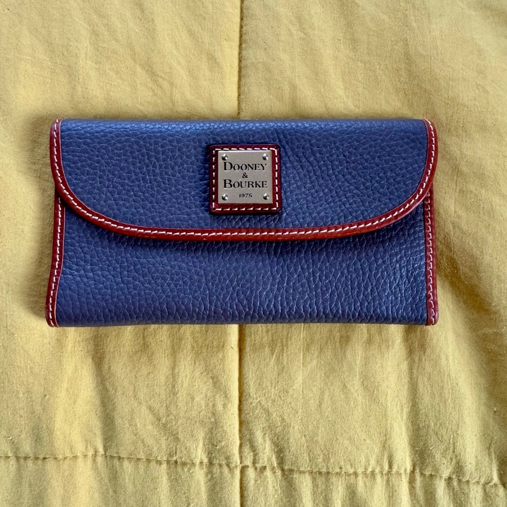 Dooney & Bourke Grey Pebbled Leather Wallet with Brown Trim